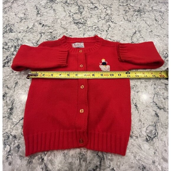 Vintage 80s Blue Bird Cardigan Sweater Girls T 2-4 Acrylic Button Red Embroidery - Picture 3 of 8